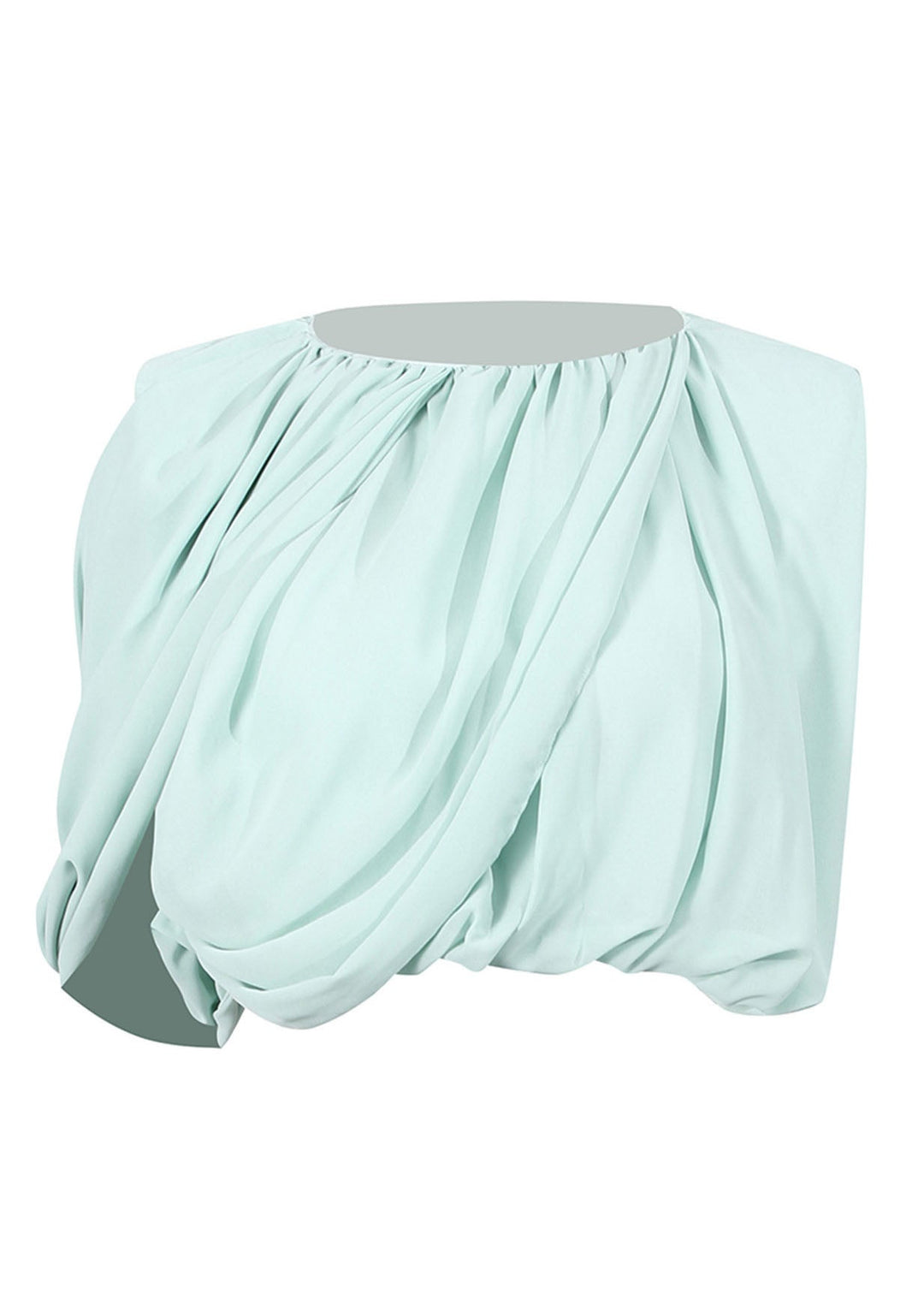French Green O Neck Wrinkled Chiffon Top Summer