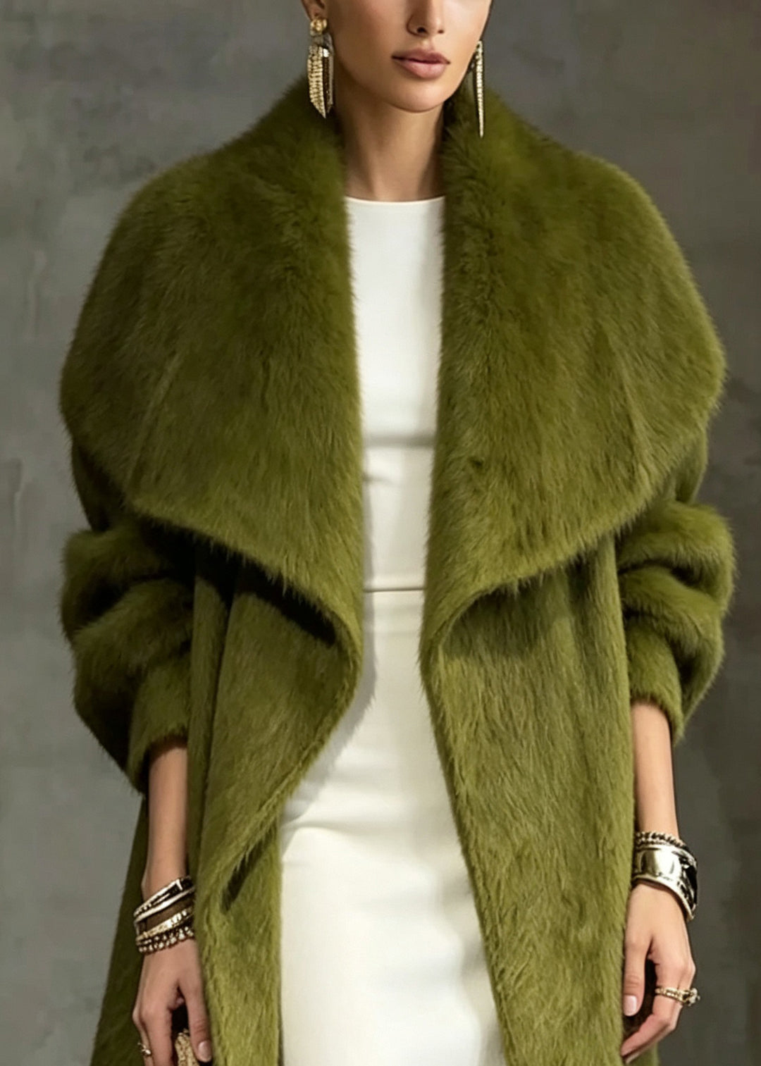 French Green Peter Pan Collar Woolen Coat Winter
