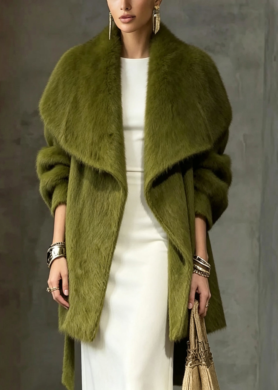 French Green Peter Pan Collar Woolen Coat Winter