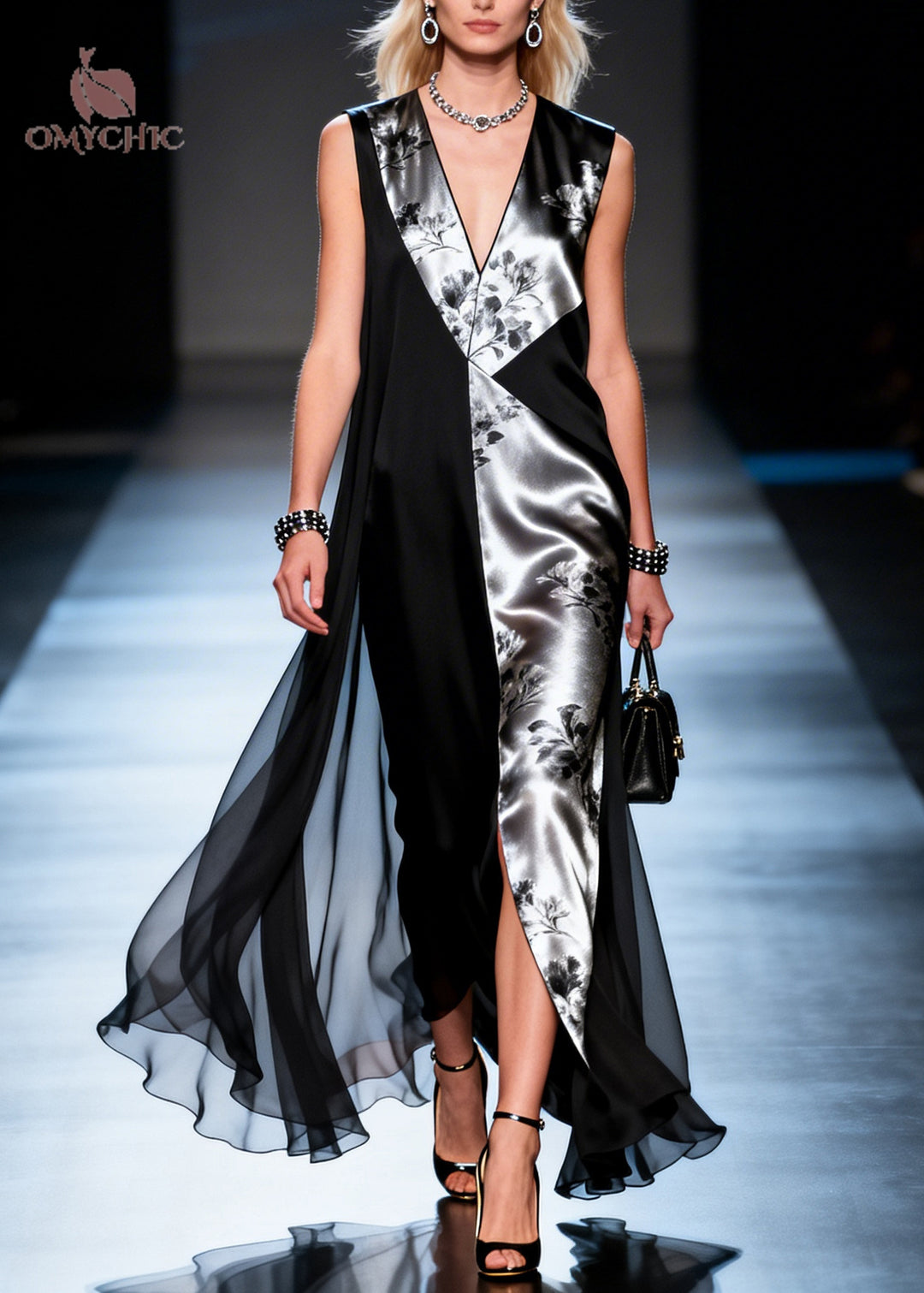 French Grey Asymmetrical Patchwork Chiffon Party Dresses Sleeveless