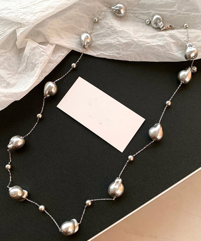 French Grey Baroque Pearl Silver Necklace