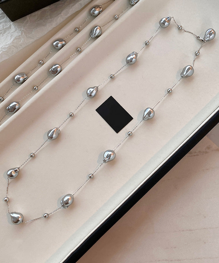 French Grey Baroque Pearl Silver Necklace