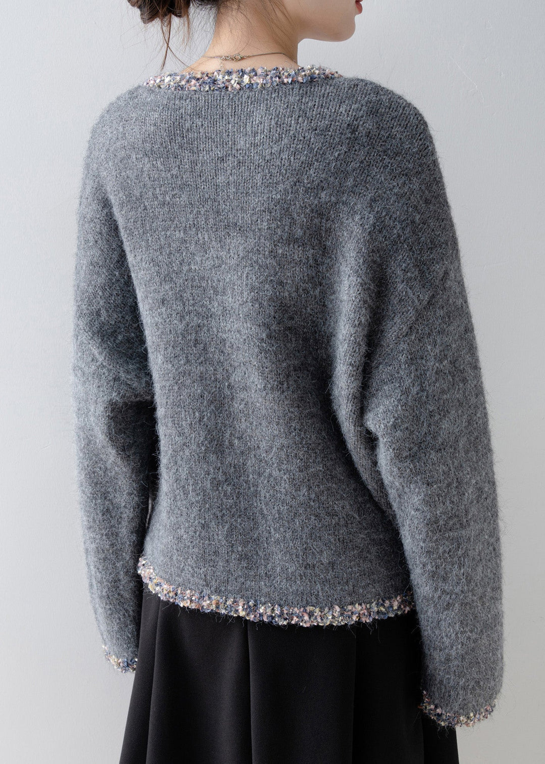 French Grey O Neck Patchwork Knit Sweaters Tops Spring