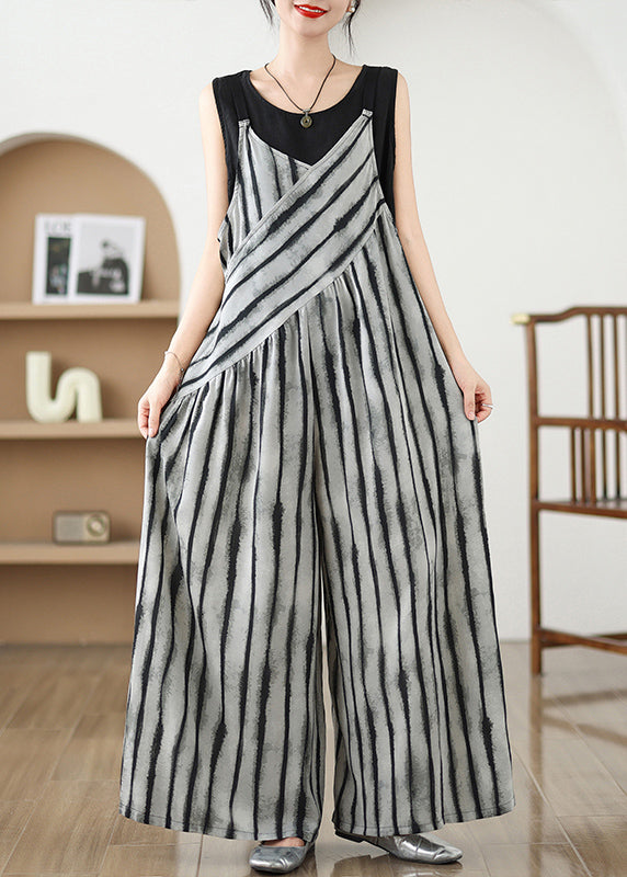 French Grey Oversized Striped Jumpsuits Summer