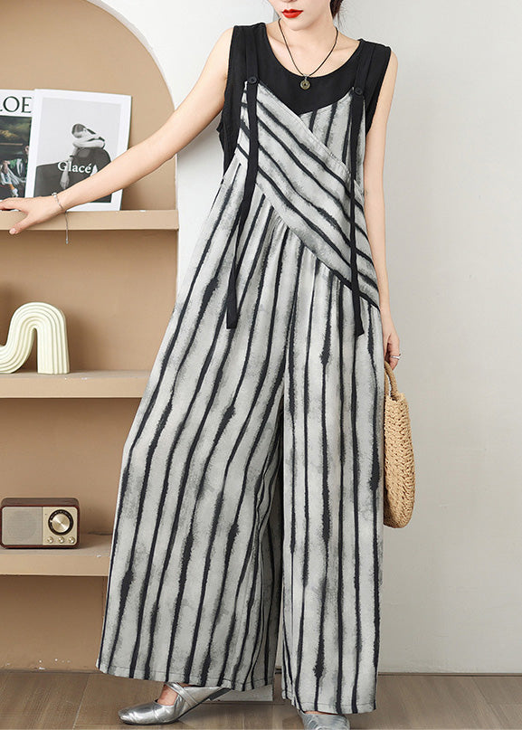 French Grey Oversized Striped Jumpsuits Summer