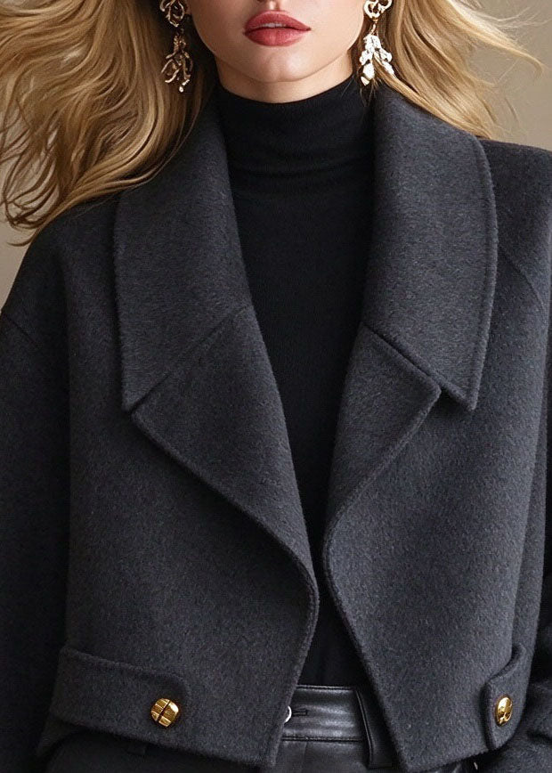 French Grey Peter Pan Collar Solid Woolen Coat Winter