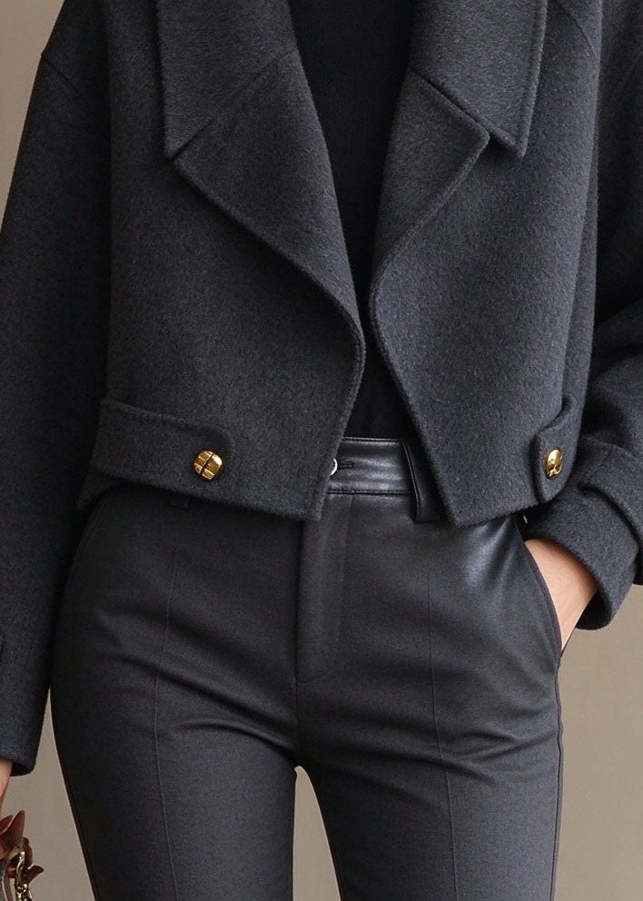 French Grey Peter Pan Collar Solid Woolen Coat Winter