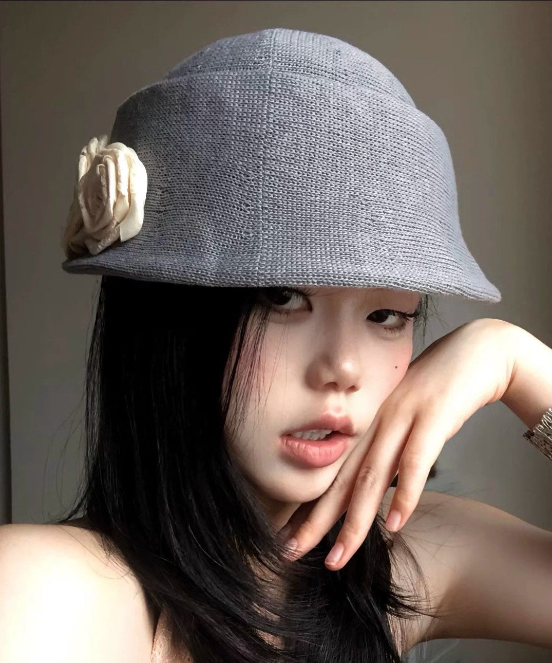 French Grey Rolled Edge Beret Hat Summer Thin Breathable