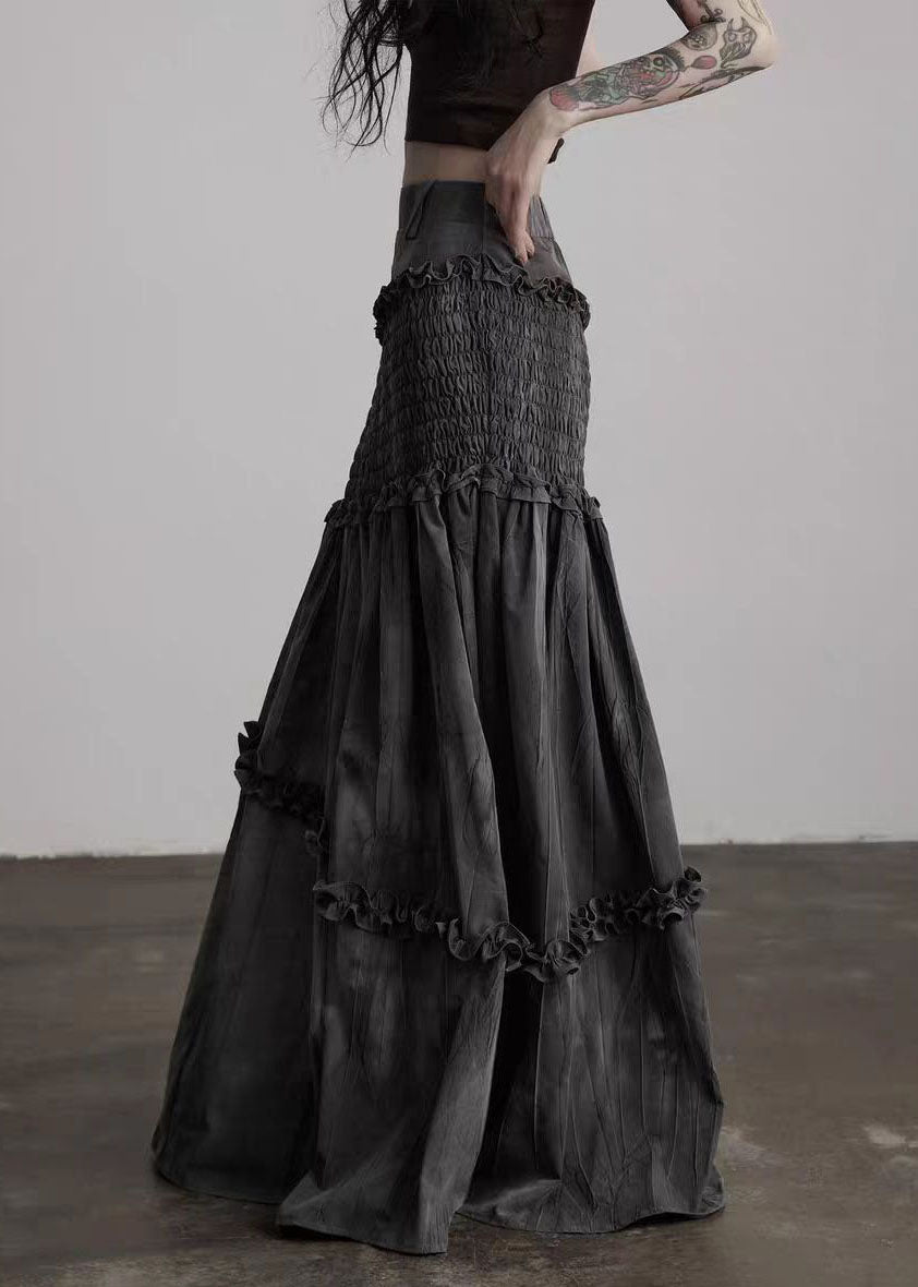 French Grey Ruffled Patchwork Cotton Wraped Skirts Spring