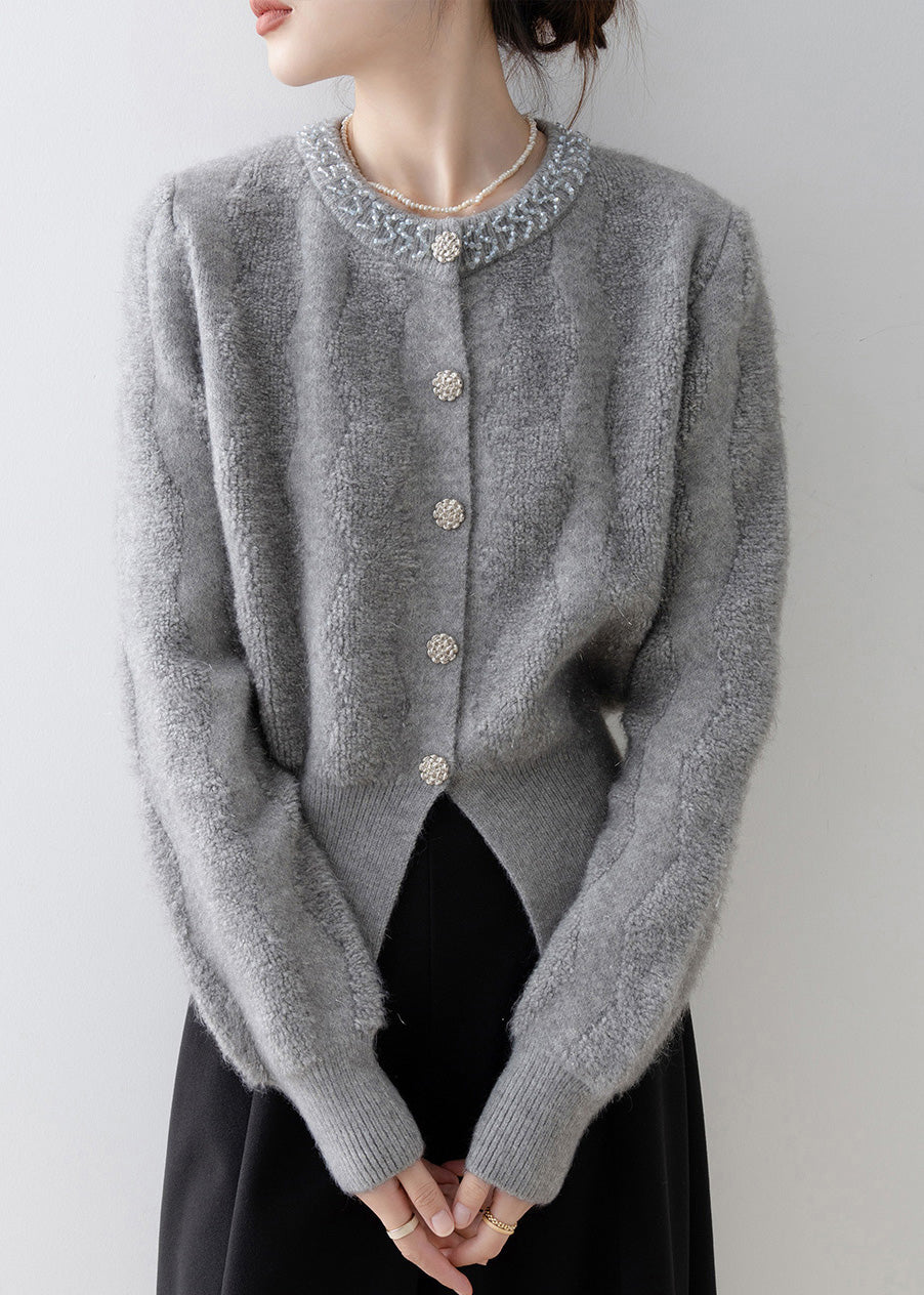 French Grey V Neck Button Knit Cardigans Spring