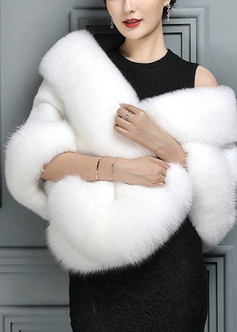 French Grey Warm Faux Fox Fur Ladies' Shawl Winter