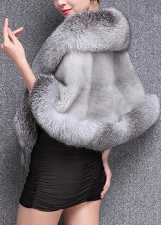 French Grey Warm Faux Fox Fur Ladies' Shawl Winter