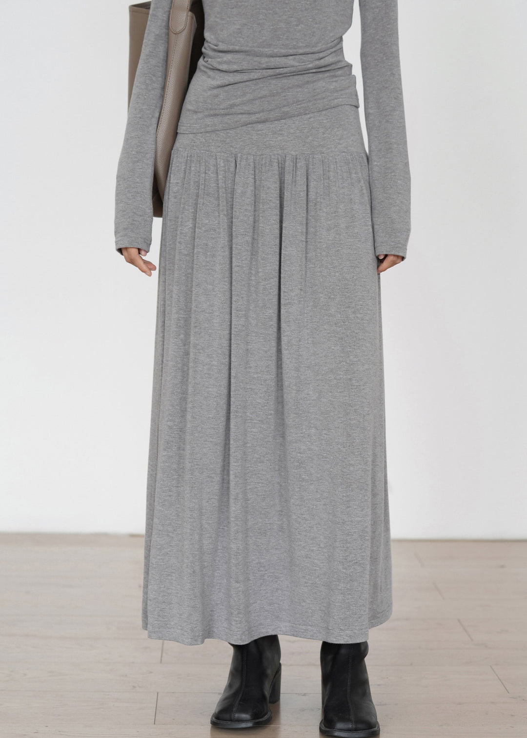 French Grey Wrinkled Cotton Two-Piece Set Long Sleeve