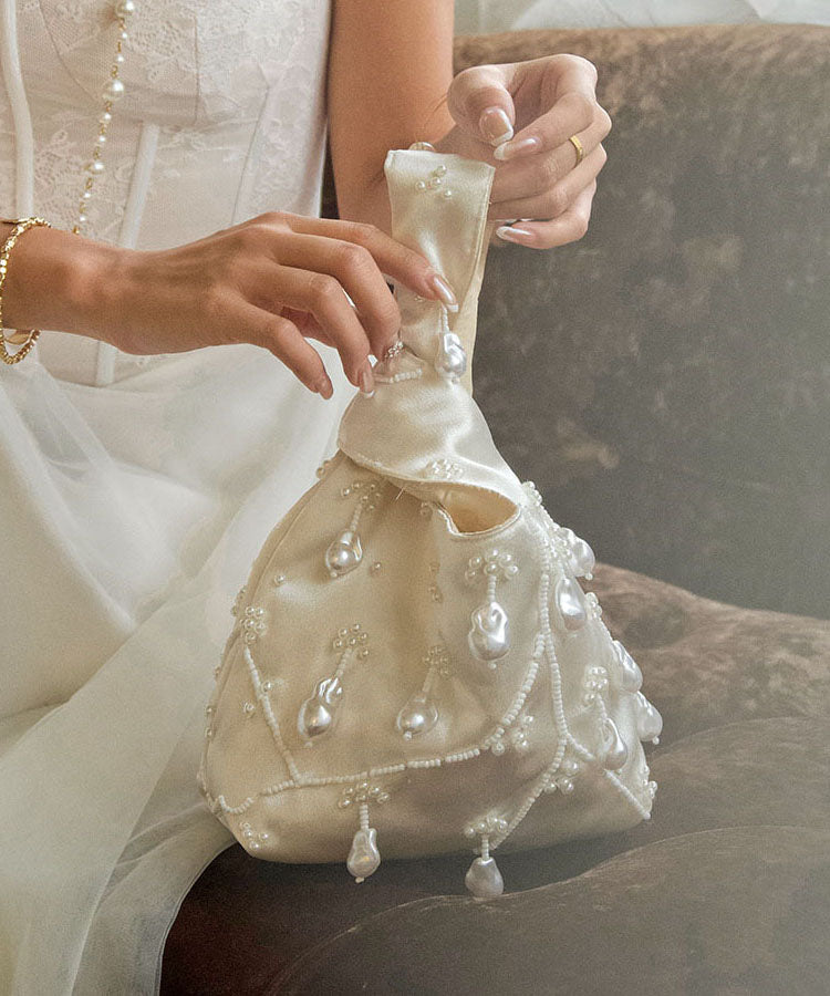 French Handmade Pearl Embroidery Versatile Bucket Bag