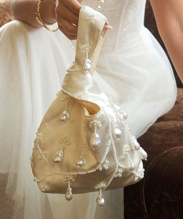 French Handmade Pearl Embroidery Versatile Bucket Bag