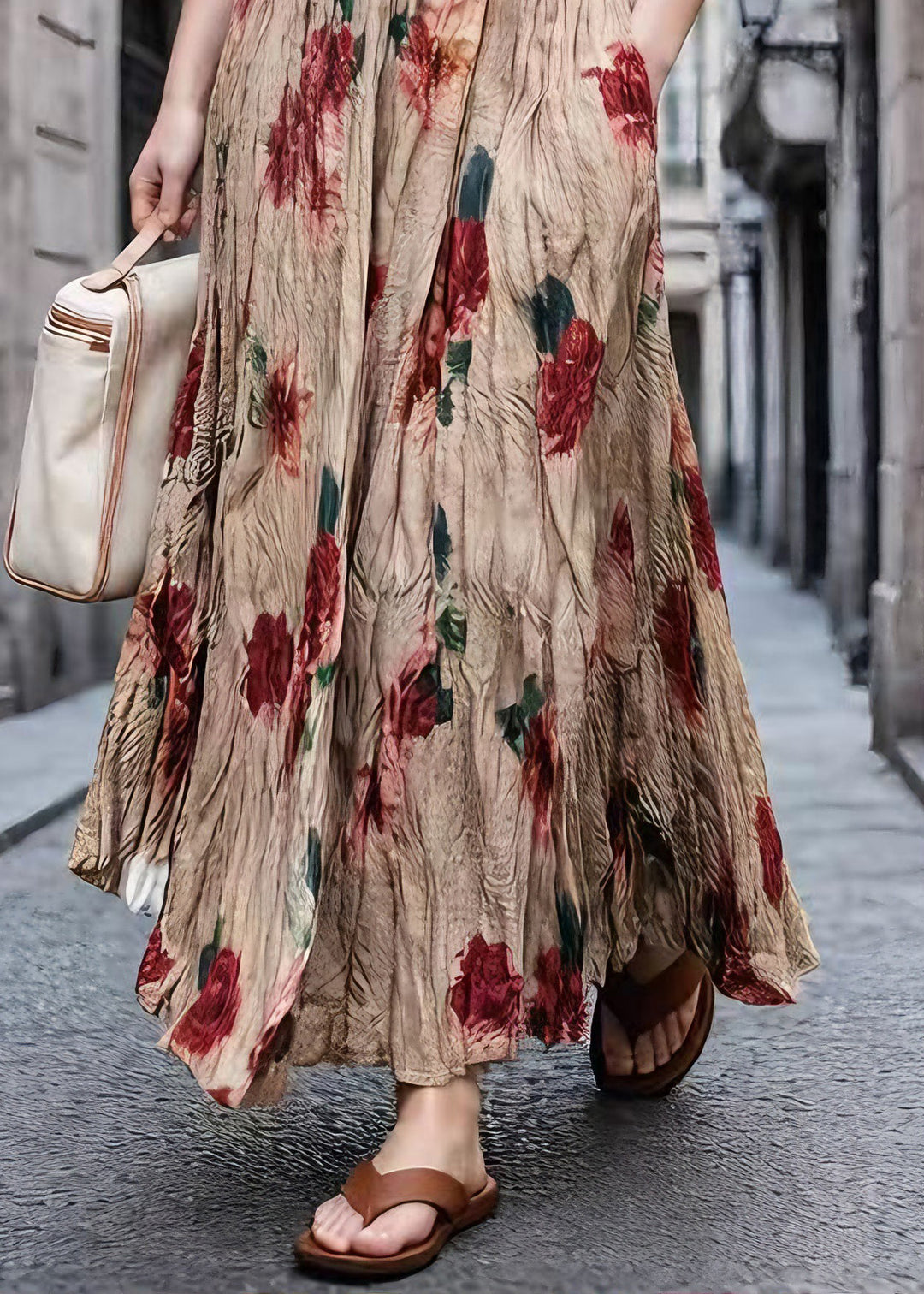 French High Waist Print Wrinkled Polyester Skirts Summer