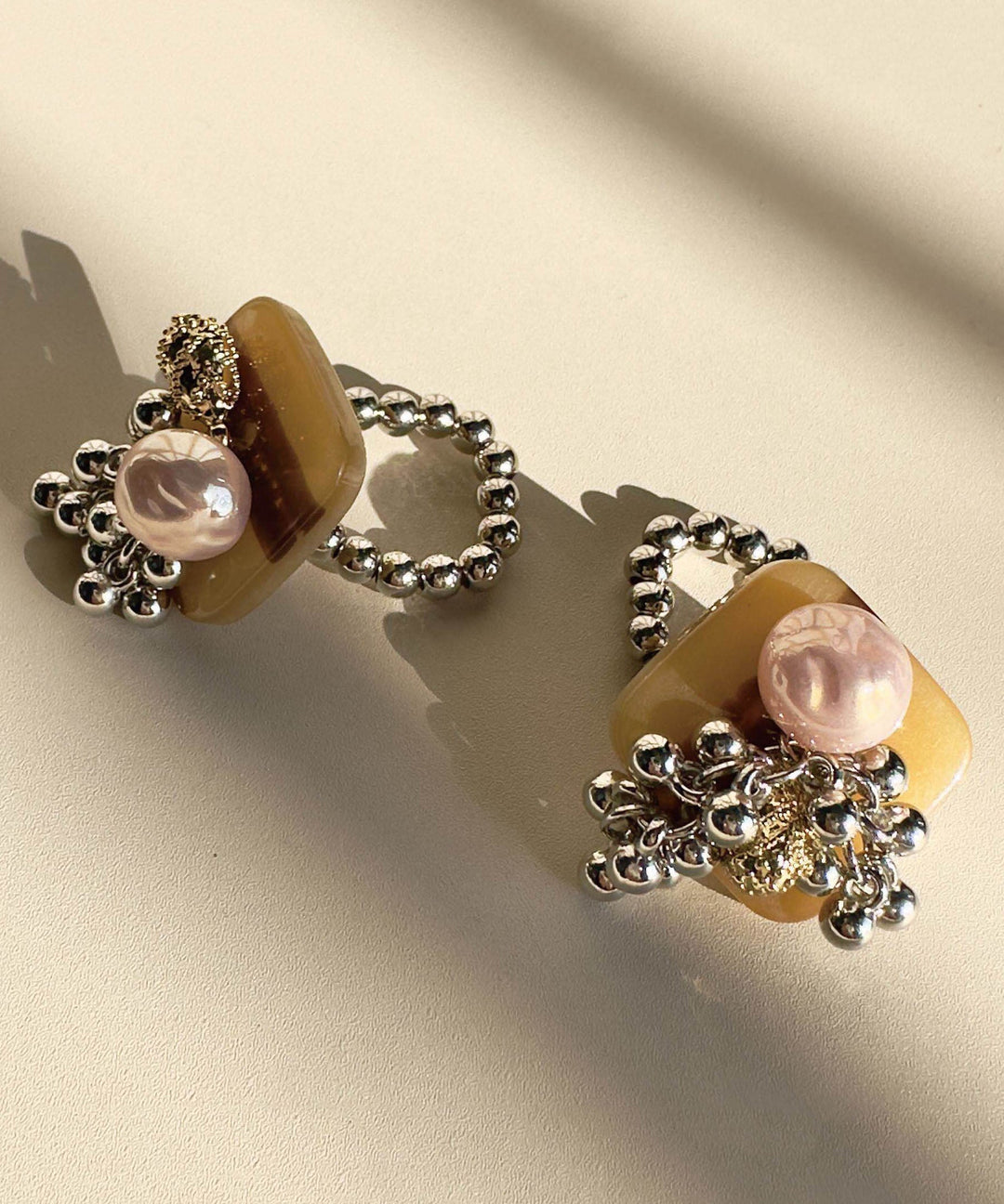 French Irregular Bead Tassel Button Alloy Ring