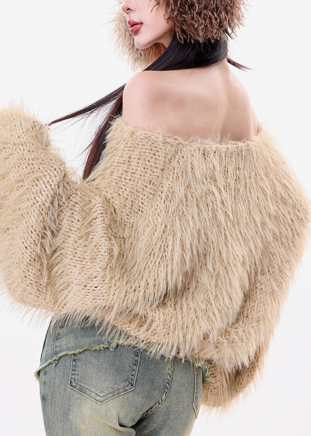 French Khaki Patchwork Warm Solid Cotton Knit Sweaters Fall