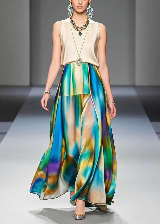 French Khaki Tie Dye Draping Silk Party Dresses Sleeveless