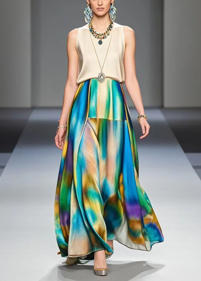 French Khaki Tie Dye Draping Silk Party Dresses Sleeveless