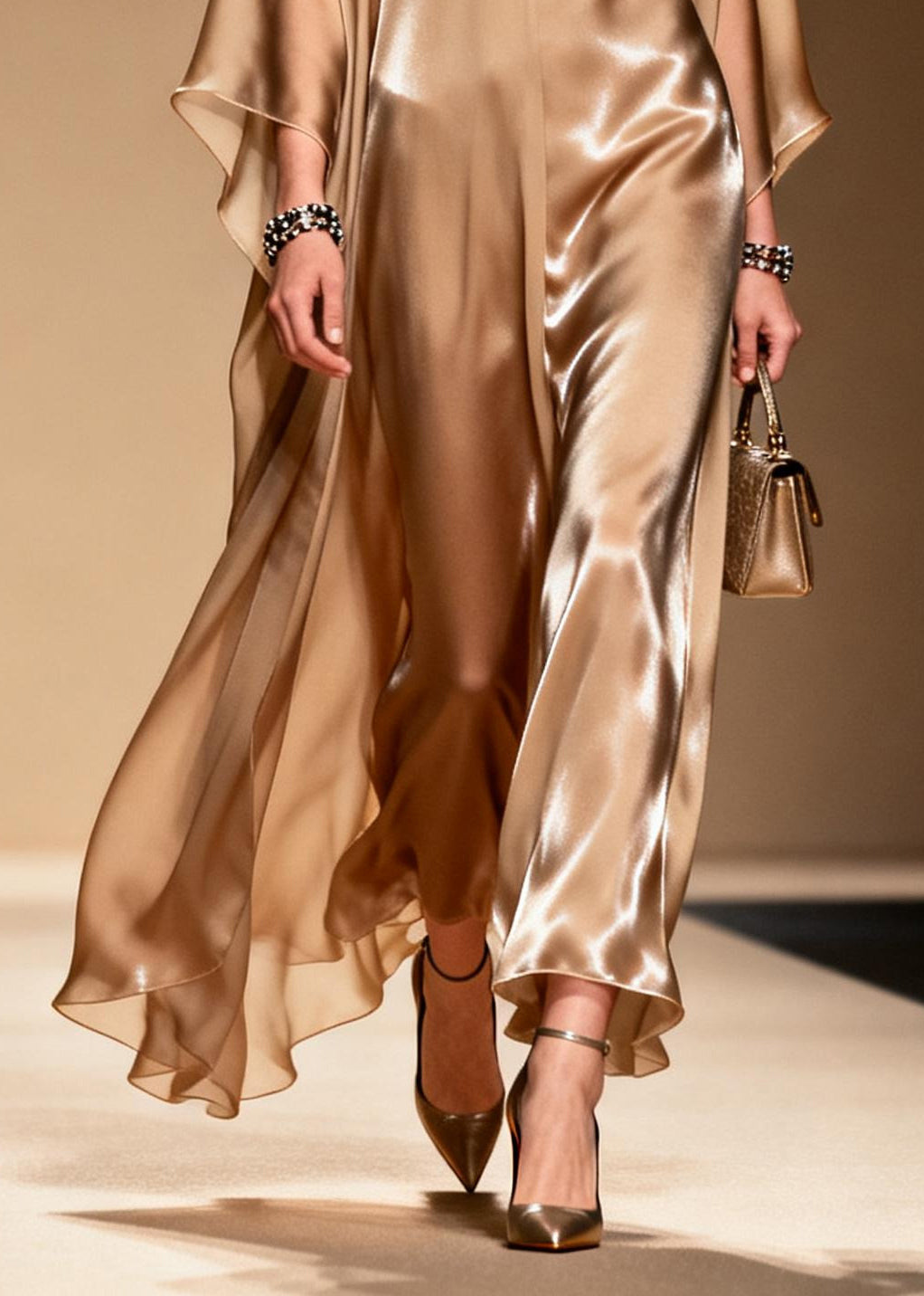 French Khaki V Neck Bow Chiffon Maxi Dress Summer