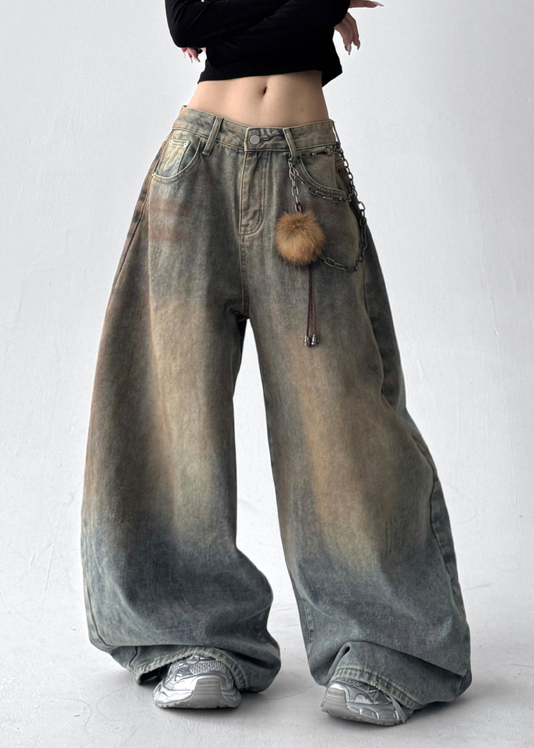 French Light Blue Oversized Denim Wide Leg Pants Spring