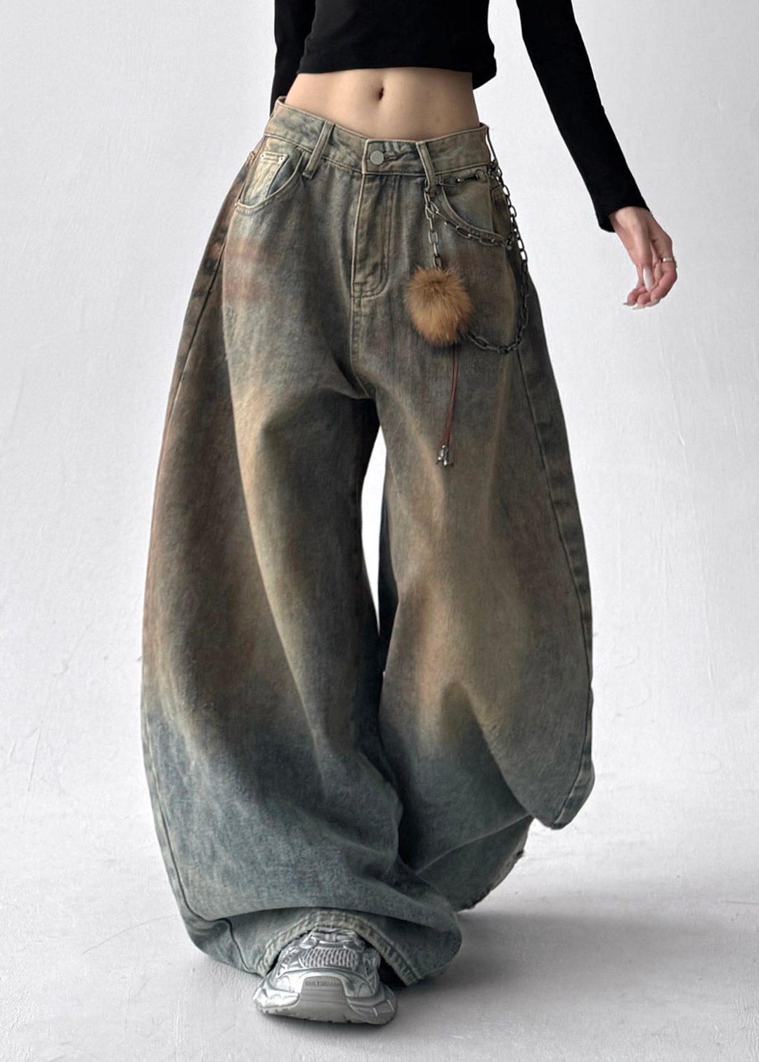 French Light Blue Oversized Denim Wide Leg Pants Spring