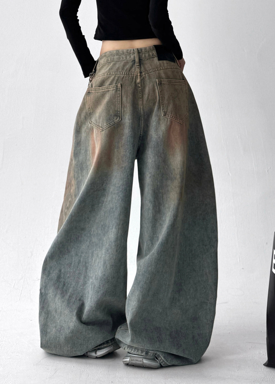 French Light Blue Oversized Denim Wide Leg Pants Spring