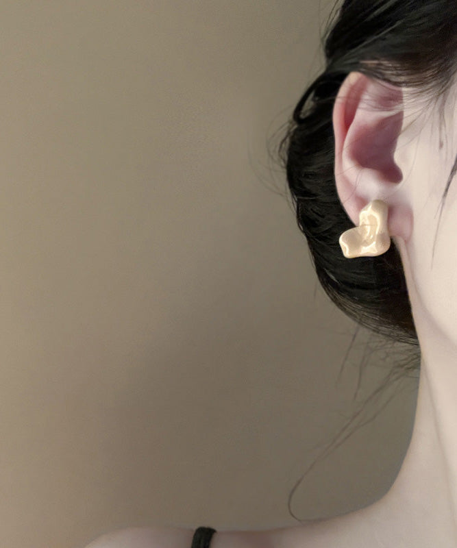 French Metal Heart-Shaped Stud Earrings