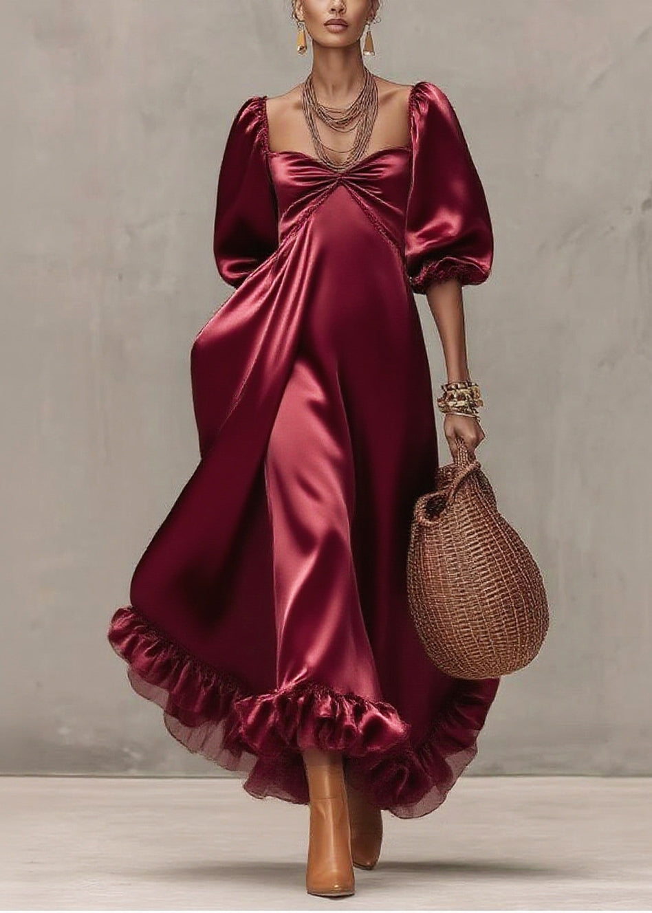 French Mulberry Exra Large Hem Patchwork Silk Party Dresses