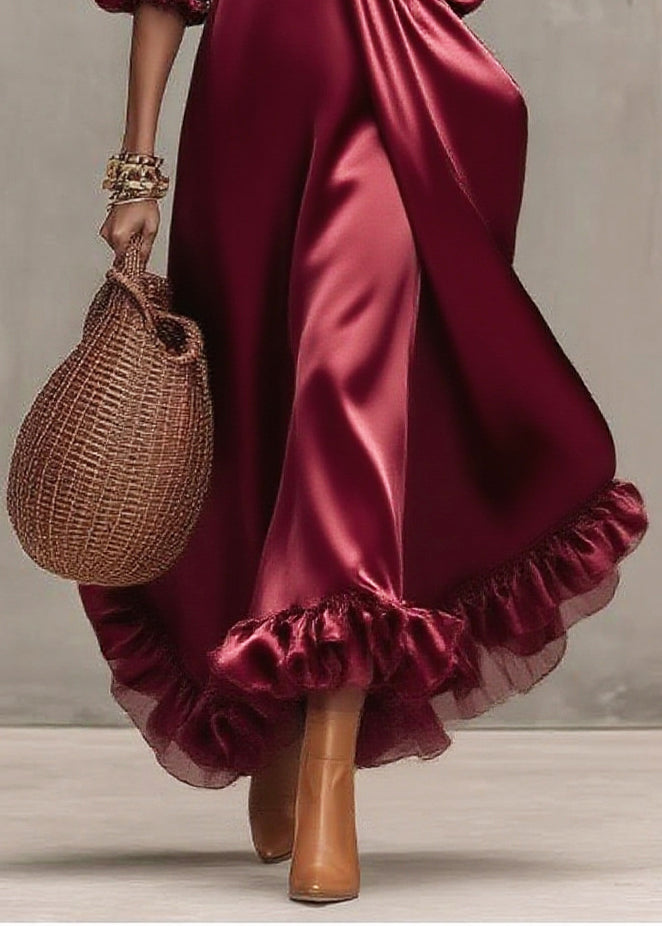 French Mulberry Exra Large Hem Patchwork Silk Party Dresses