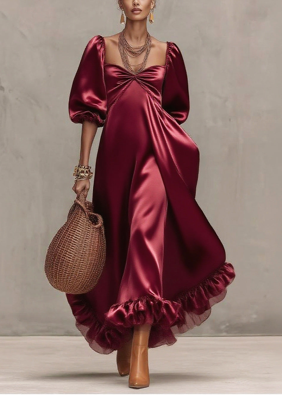 French Mulberry Exra Large Hem Patchwork Silk Party Dresses