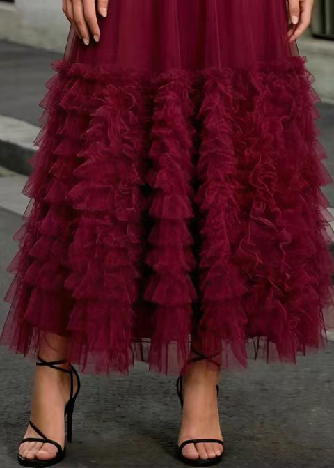 French Mulberry Ruffled Patchwork Tulle Skirts Summer