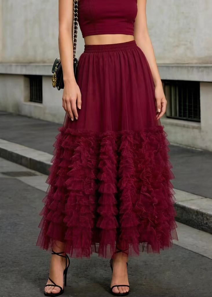 French Mulberry Ruffled Patchwork Tulle Skirts Summer