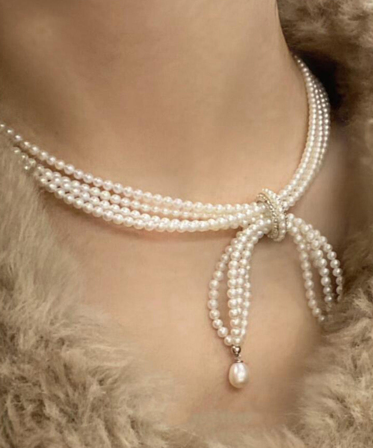 French Multi-Layered Bow Pearl Necklace - Omychic