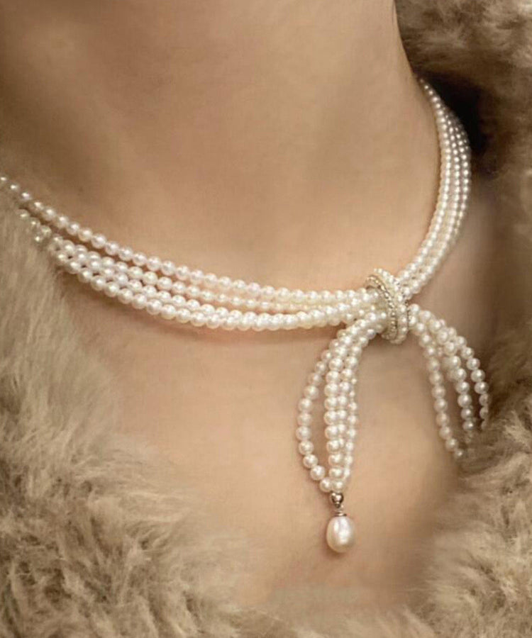 French Multi-Layered Bow Pearl Necklace - Omychic