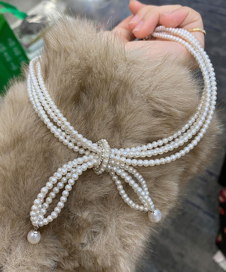 French Multi-Layered Bow Pearl Necklace - Omychic