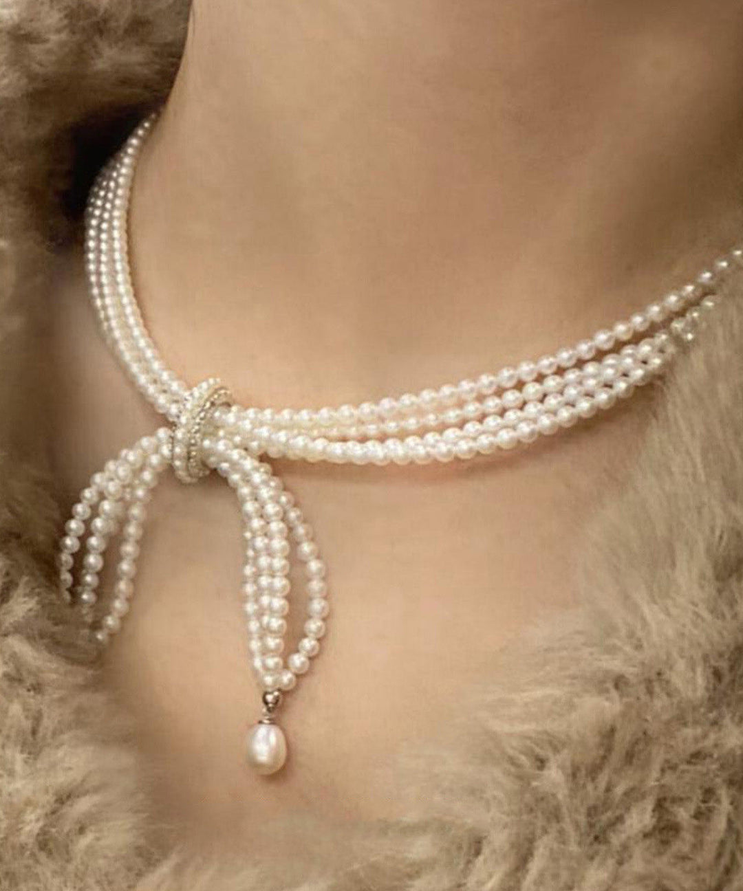 French Multi-Layered Bow Pearl Necklace - Omychic