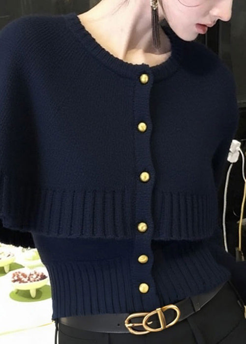 French Navy Button False Two Pieces Knit Cardigan Winter