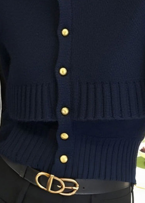French Navy Button False Two Pieces Knit Cardigan Winter