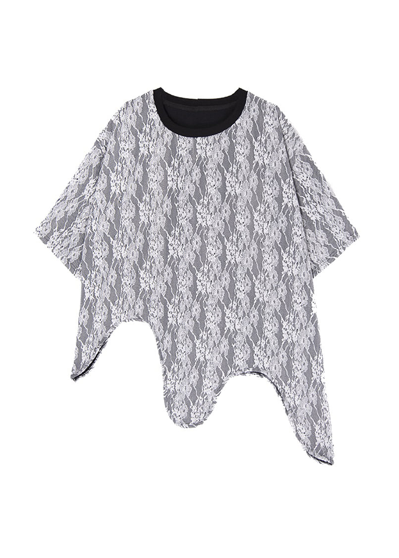 French O Neck Asymmetrical Design Lace T Shirt Tops Summer