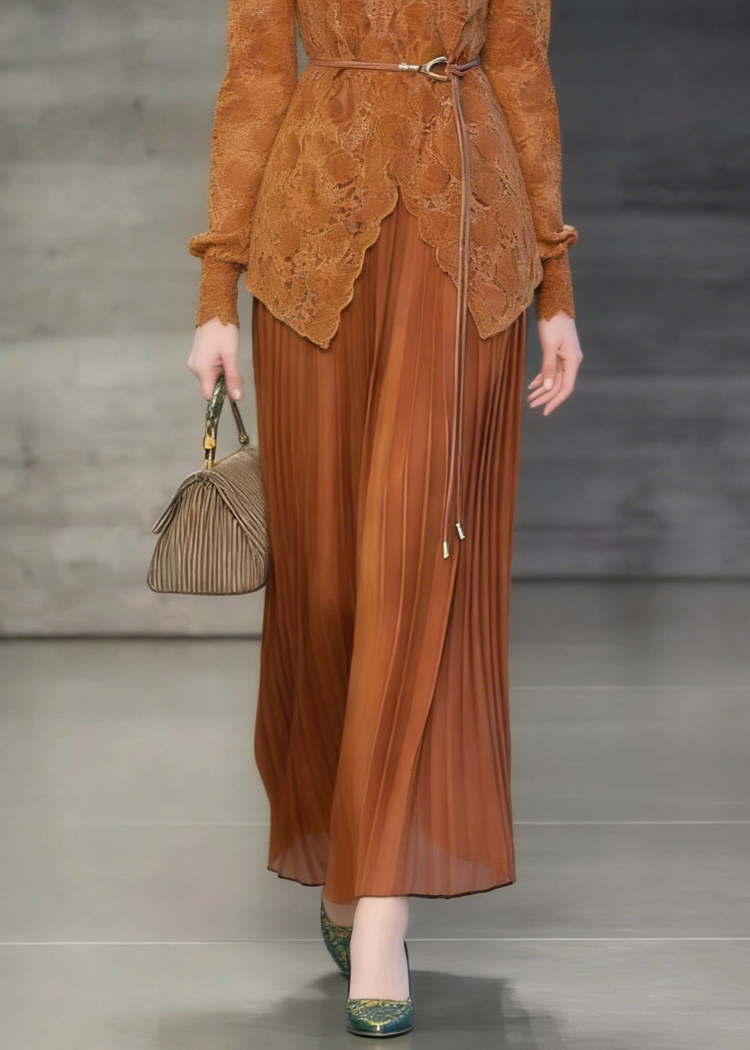 French Orange O Neck False Two Pieces Patchwork Lace Dresses Spring