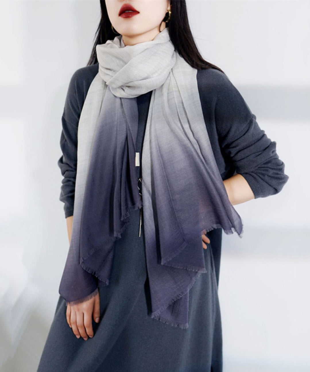 French Peacock Blue Gradient Cashmere Scarf