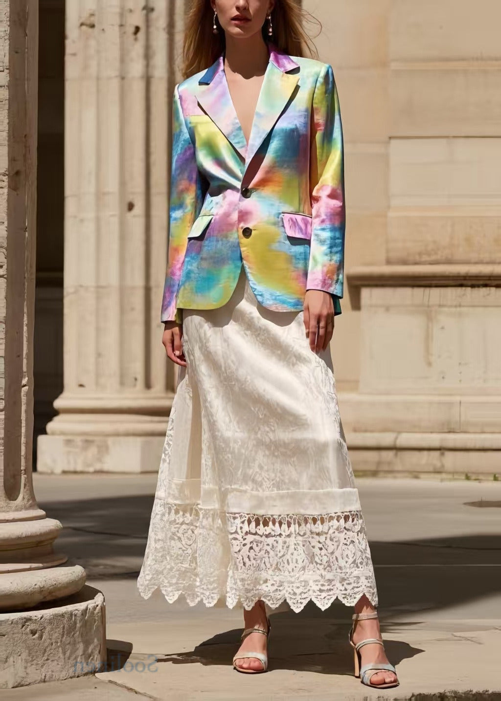 French Pearl White Silm Fit Patchwork Lace Skirt Spring