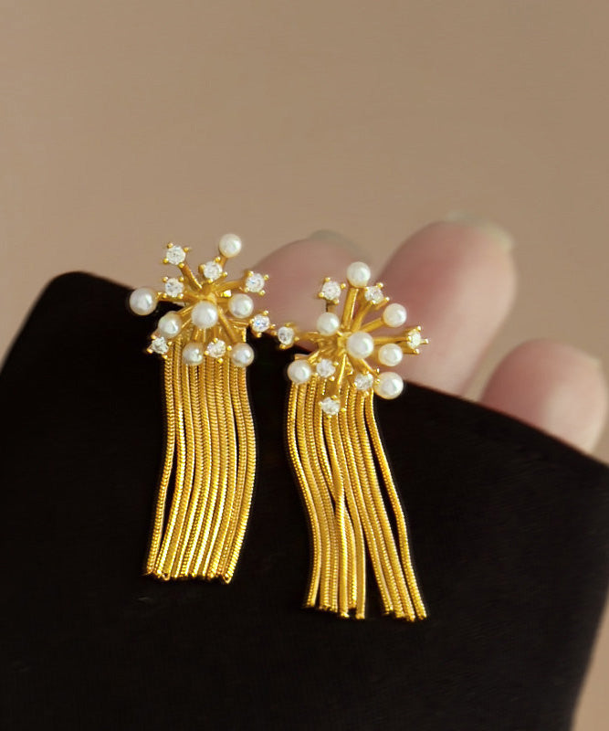 French Pearl Zircon Tassel Fireworks Earrings