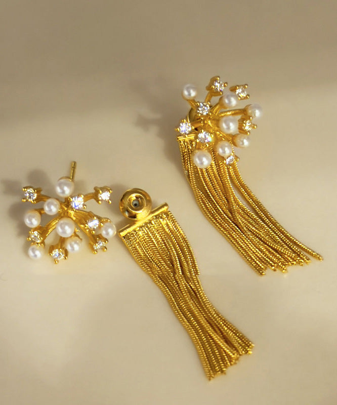French Pearl Zircon Tassel Fireworks Earrings