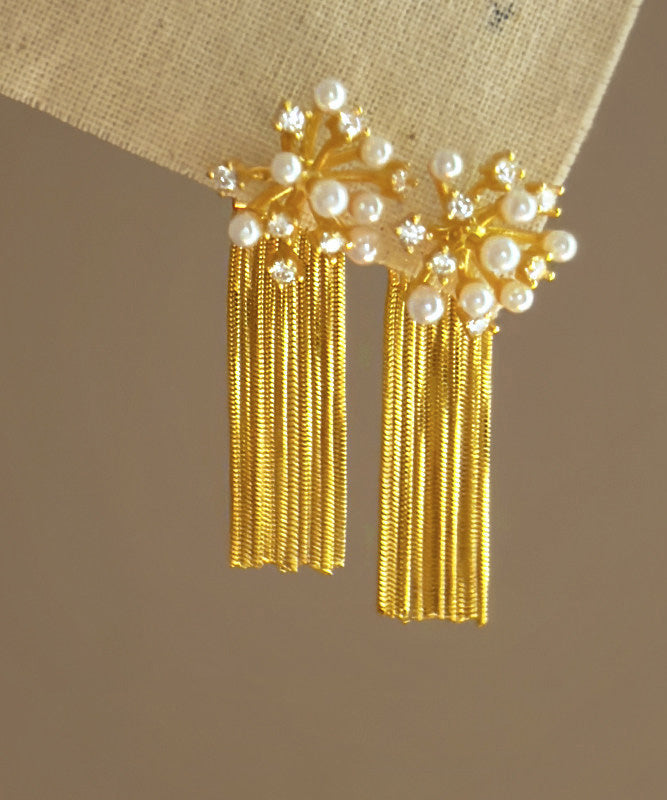 French Pearl Zircon Tassel Fireworks Earrings