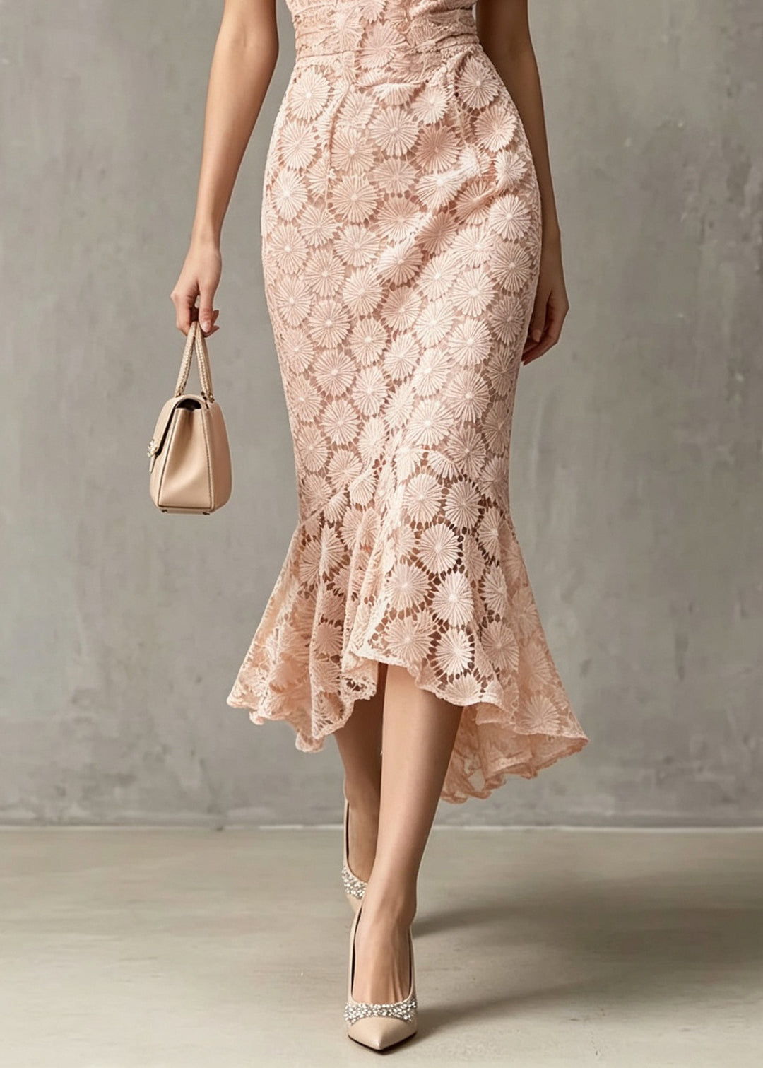 French Pink Bow Asymmetrical Design Patchwork Lace Dresses Summer