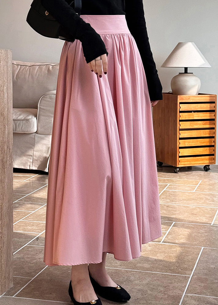 French Pink High Waist Cotton Pleated Skirt Spring