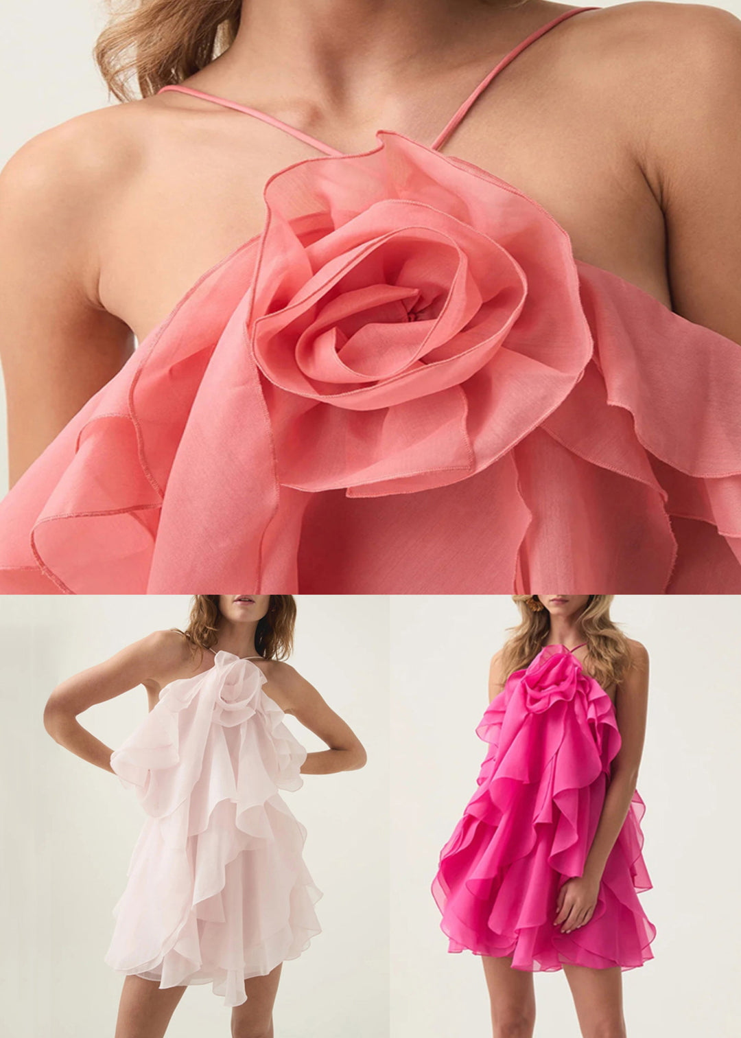French Pink Ruffled Lace Up Cotton Mini Dress Sleeveless